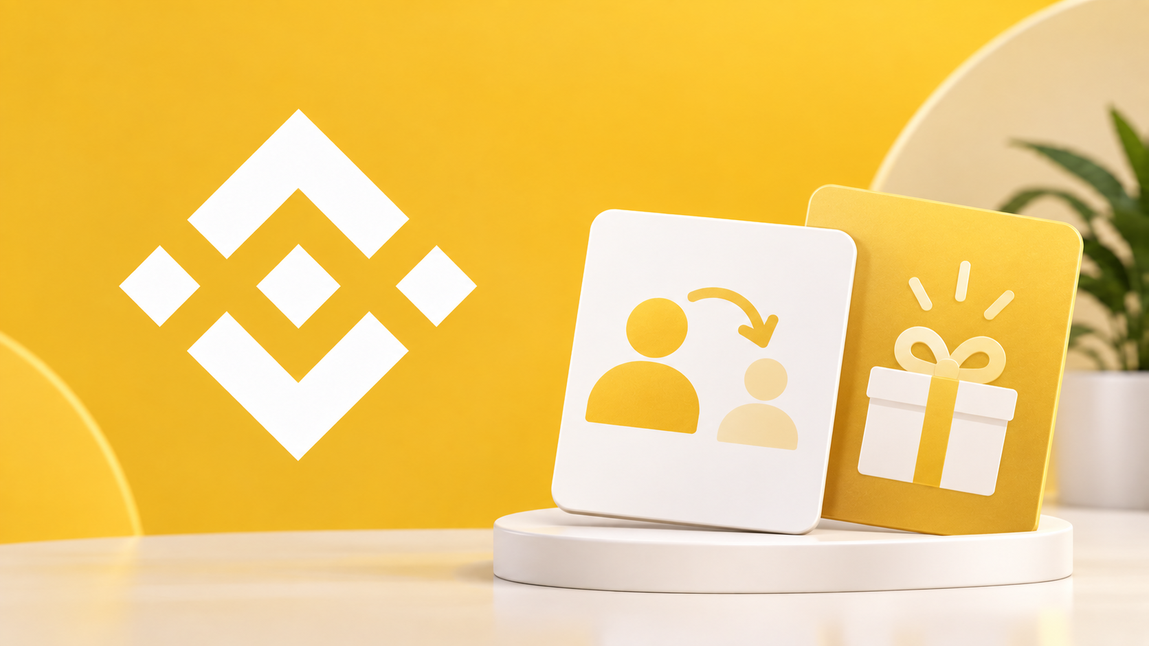 Binance logo beside two referral invitation cards